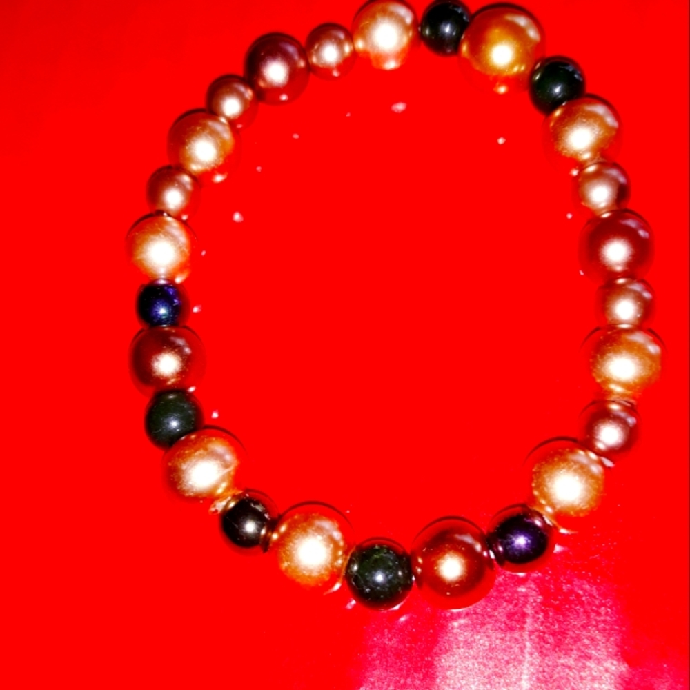 Handmade Glass Beads Bracelet bronze 8mm and 10mm
